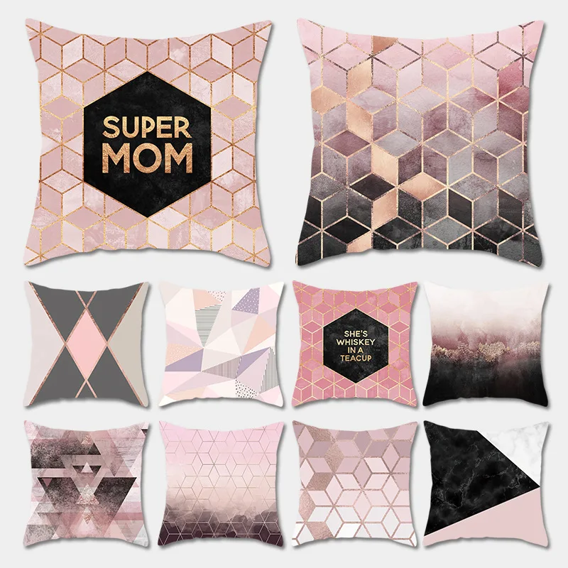 

Nordic Simple Geometric Sofa Car Pillowcase Pink Polyester Home Office Cushion Cover Pillower Cover 45*45cm