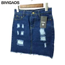 Летняя новинка, Модные женские повседневные потертые юбки с высокой талией, рваные джинсовые юбки, короткие юбки для женщин