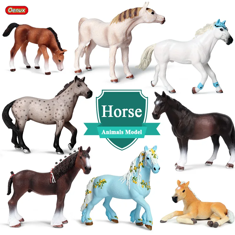 

Oenux Farm Animals Horse Model Simulation Wildlife Steed Quarter Clydesdale Horse Action Figures Figurines PVC Collection Toy
