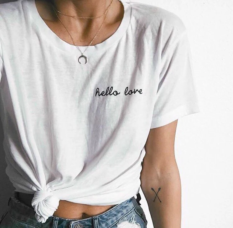 

hello love Fashion Letter Printed female tees tops White Short Sleeve O-neck kawaii Hipster Street Women T-shirts ropa mujer