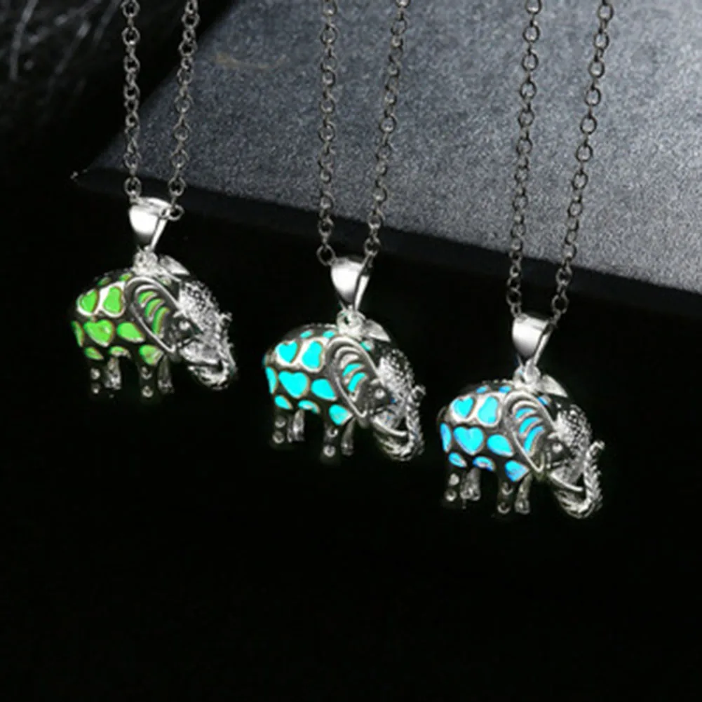

Glow In The Dark Necklaces Locket Luminous Stone Animal Thailand Elephant Pendant Necklaces