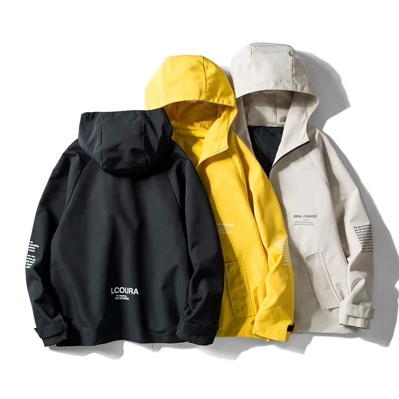 Новинка весны, мужская куртка, модная, с буквенным принтом, в стиле хип-хоп, уличная одежда, куртка, Мужская ветровка, куртка с капюшоном, пальто 9005