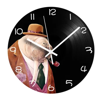 

12'' Vinyl LP Record Clock Cartoon Sea Lion Decorative Wall Clock Digital Number Silent Wall Clocks for Kids Room Kitchen