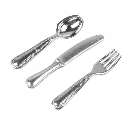 1/12 12 Pcs Dollhouse Miniature Forks, Spoons & Knifes Tableware Stainless Steel Tableware Set  Kitchen Accessories Toys