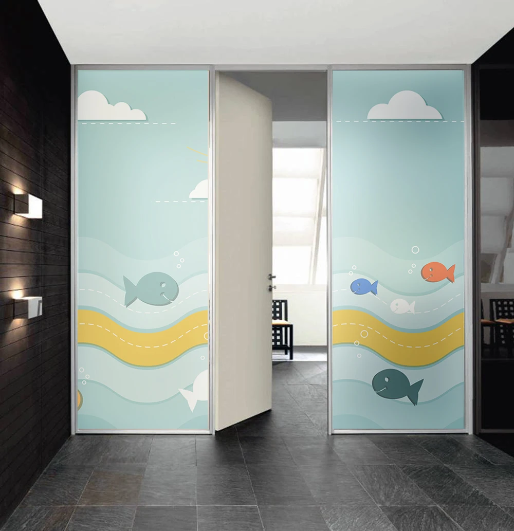Ocean fish Window Sticker Frosted Glass Film Cover self Adhesive film