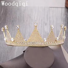 Woodqiqi Luxury Queen Crown Tiara for Bride Pageant Prom Wedding Hair Accessories Head Jewelry with Clear rhinestones