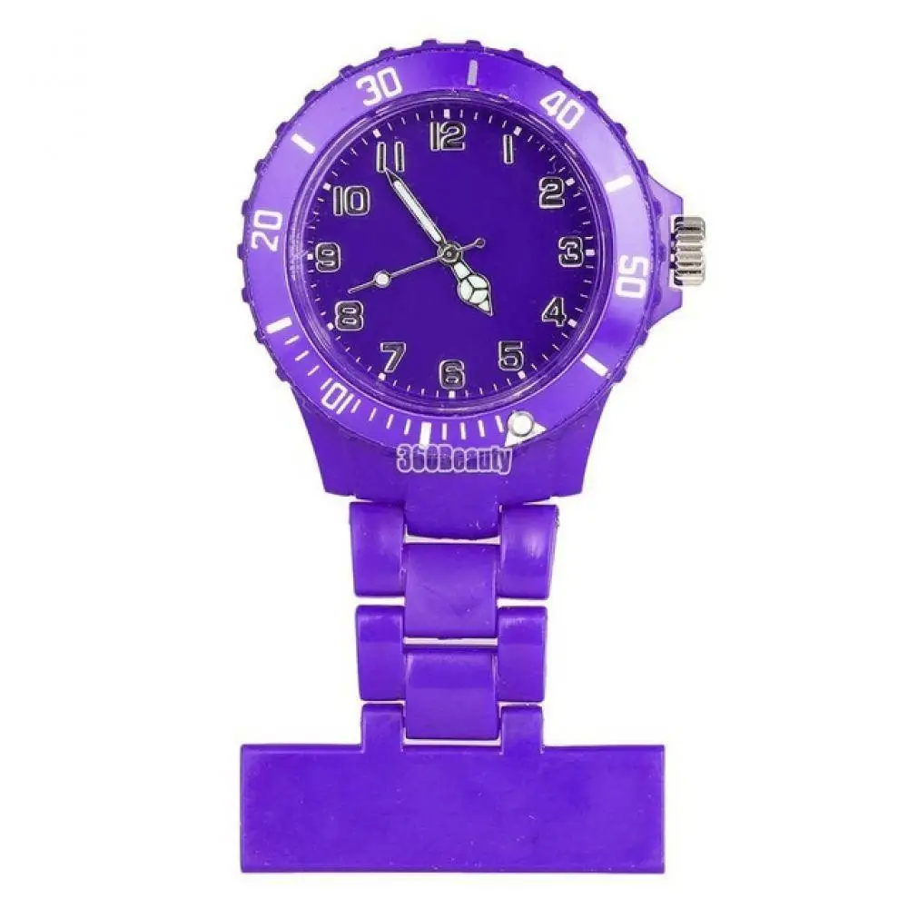 Карманные часы, модные часы для медсестры, цветные, водонепроницаемые, пластиковые, кварцевые часы для медсестер, женские часы, брошь, женские часы, 5 цветов - Цвет: purple