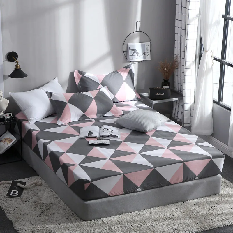 

Rectangular Pattern 3Pcs 100% Cotton Soft Printed Solid Fitted Sheet Mattress Cover Four Corners With Elastic Band Bed Sheet