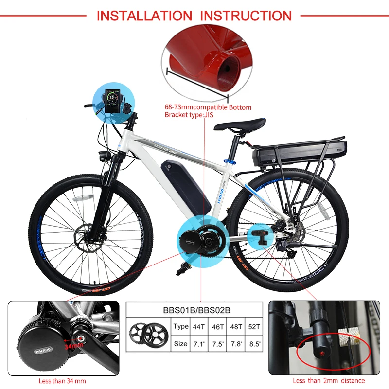 Sale Bafang 48V 750W Mid Motor E-bike Conversion Kits BBS02B Electric Bicycle 44T 46T 48T 52T DPC18 500C C965 850C Display Ebike Part 1