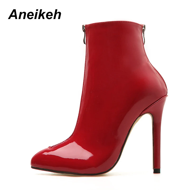 Dedo Moda Aneikeh Goma Mujeres red Pu Sexy Botas De Diario Con Tacones Popular Biack Mujer Tobillo Puntiagudas Delgada 2018 La Desgaste Las Cremallera nO7OrxqwXB