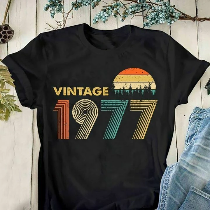 

Vintage 1977 Men T Shirt Black Cotton S 4Xl