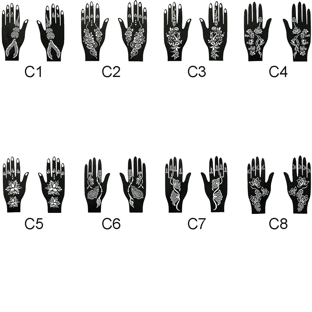 1 пара черный цвет руки хны трафареты 8 шаблон для выбора боди-арт татуировки наклейки использовать тату наклейка на руку 21,5*10,5 см