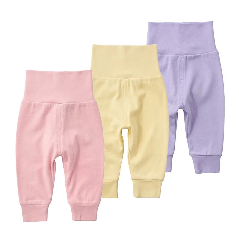 

CALOFE Children's Solid High Belly Leggings Boy And Gril baby Open Pants High Waist Cotton Pants Elastic Waist