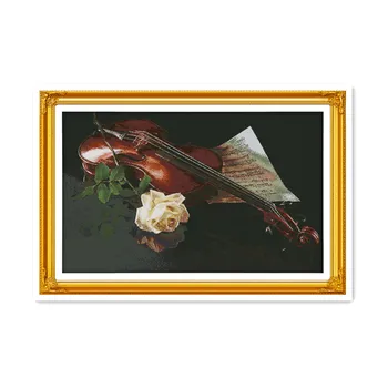 

Embroidered three-dimensional handmade cross-stitch kit violin and white rose art sewing embroidery accessories decoration