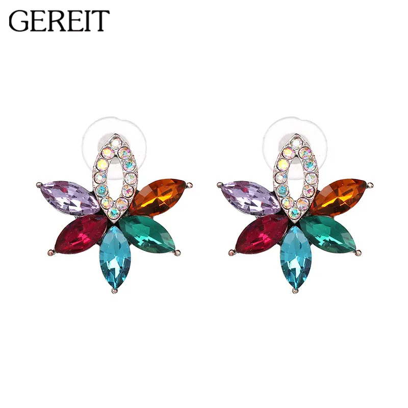 GEREIT Pendientes mujer moda 2018 яркий хрустальный цветок серьги для женщин массивные гвоздики