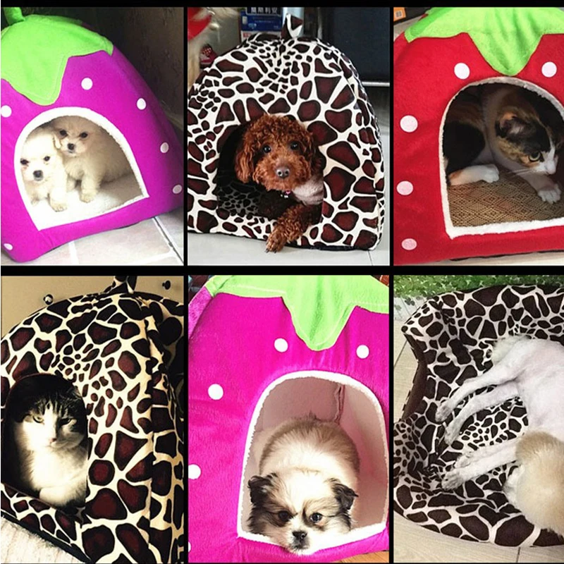 pet dog house large dog bed Strawberry Leopard Print Cat tent Rabbit Warm Cushion Basket ZL03