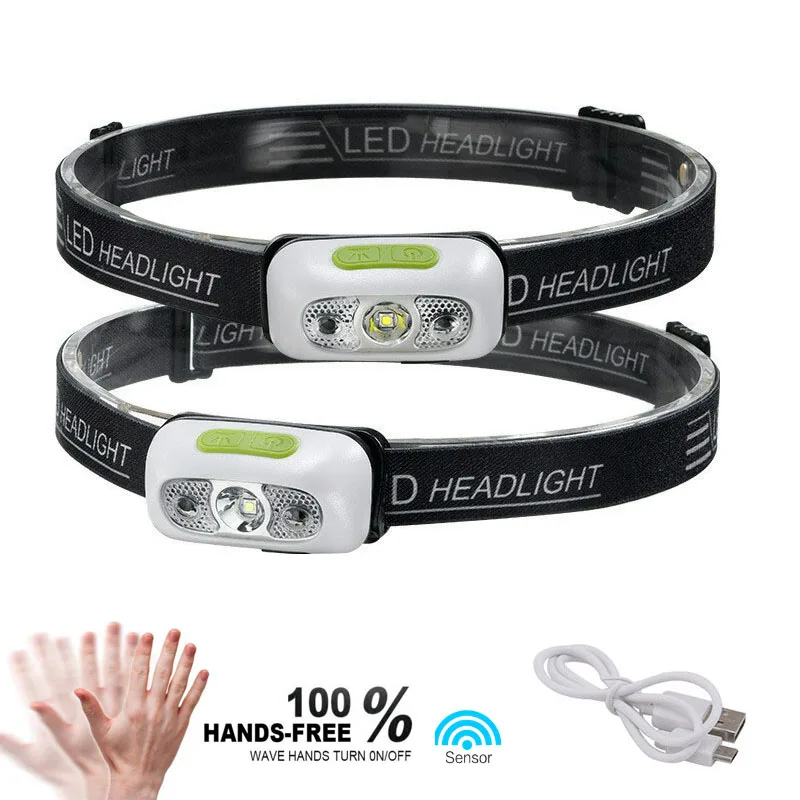 

6000Lm Mini LED Headlamp Rechargeable Body Motion Sensor LED Headlight Camping Flashlight Head Light Torch Lamp With USB