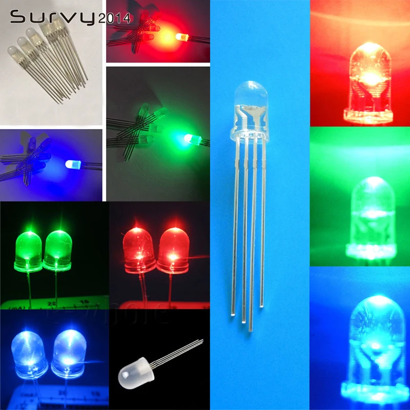 5-100 шт. F5/F10 круглый светодиодный 5/10 мм RGB 4 контакта общий анод/катод прозрачный