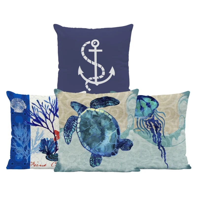 

Turtle Anchor Scallop Cushion Starfish Crab Ocean Conch Pillowcases Cute Recliner For Kids Pillowslip Covers 18 Inch Velvet Fun