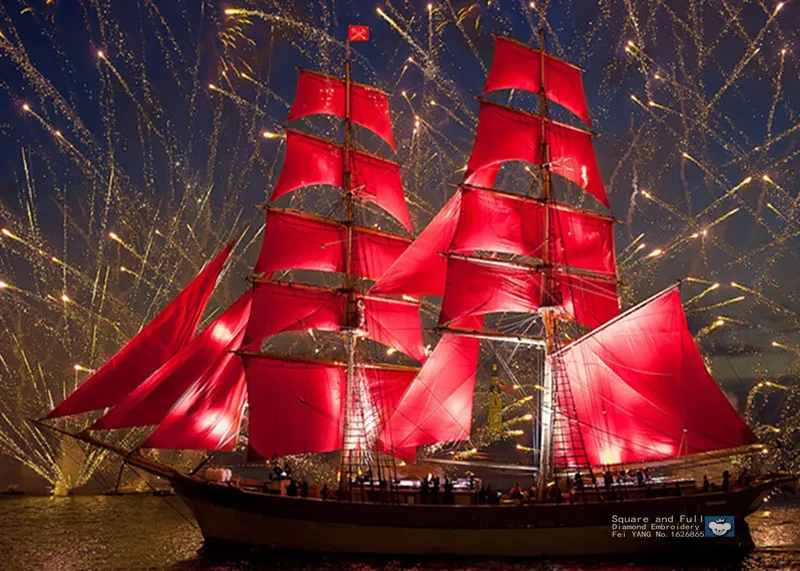 

5d Diamond embroidery landscape red sailboat Diamond Painting Diamond Mosaic Crafts Gifts Diamond pattern paintings rhinestones