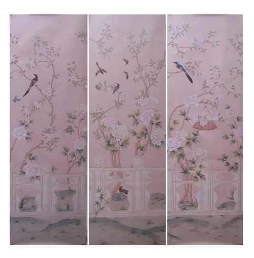 

Classic style Unique Hand-painted silk wallpaper painting flowers with birds wallcovering many patterns and background optional