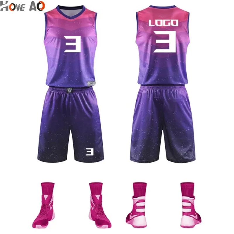 

HOWE AO Print Men Basketball Jersey Sets Blank College Team Basketball Training Clothes Pockets Basketball Uniforms Suits