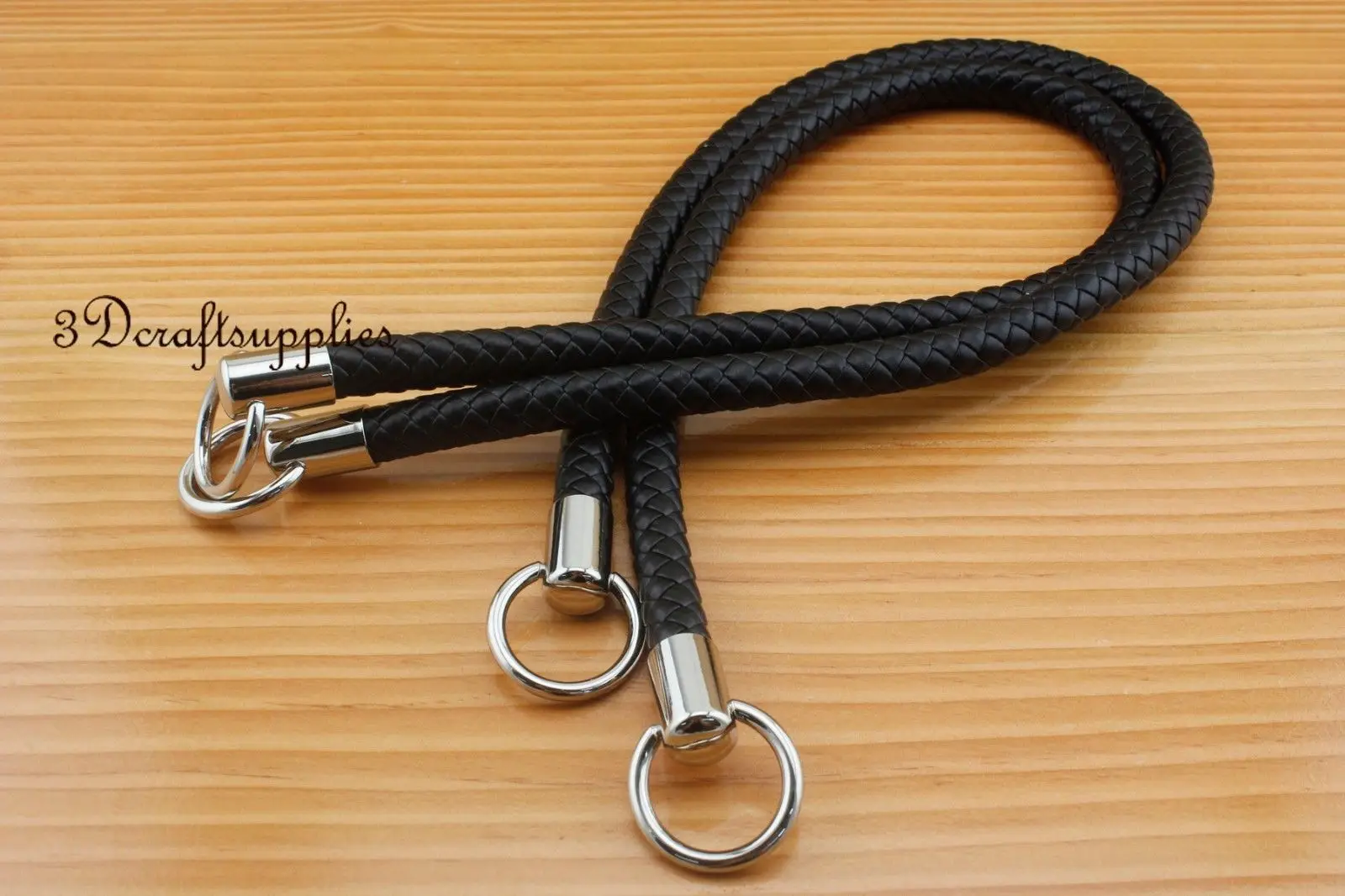 

Crochet PU bag strap leather handles purse handles a pair black 25 inch AB37