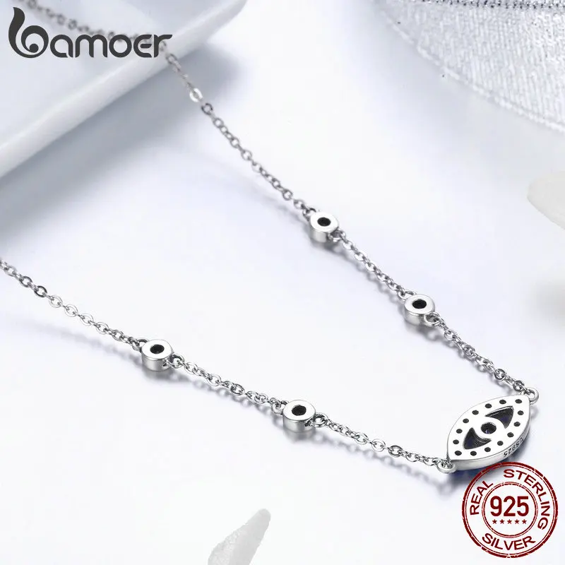 BAMOER Real 925 Sterling Silver Guardian Lucky Eye Blue CZ Chain Pendant Necklaces for Women Sterling Silver Jewelry SCN300 - Image 4