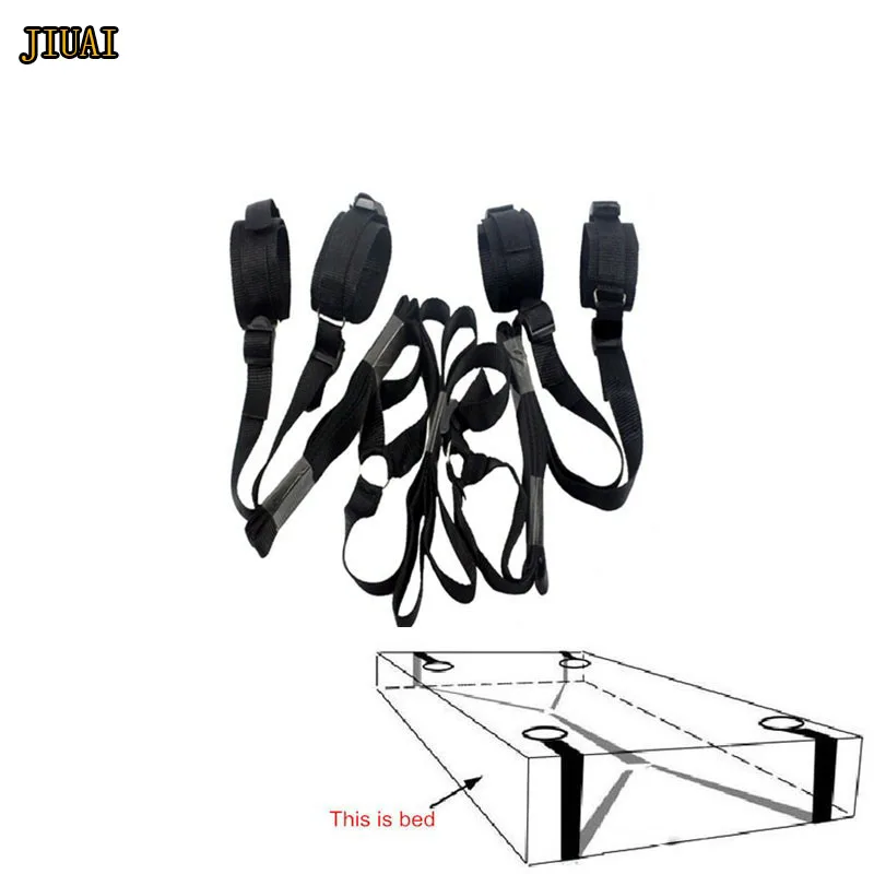 Under Bed Nylon Strap Four Detachable Cuffs with Blindfolded Role Play Set