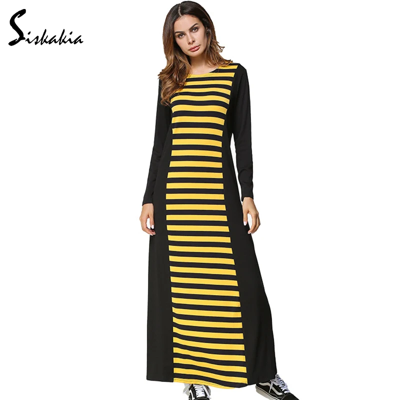 Round Neck Color Block Patchwork Long Sleeve Casual Dresses