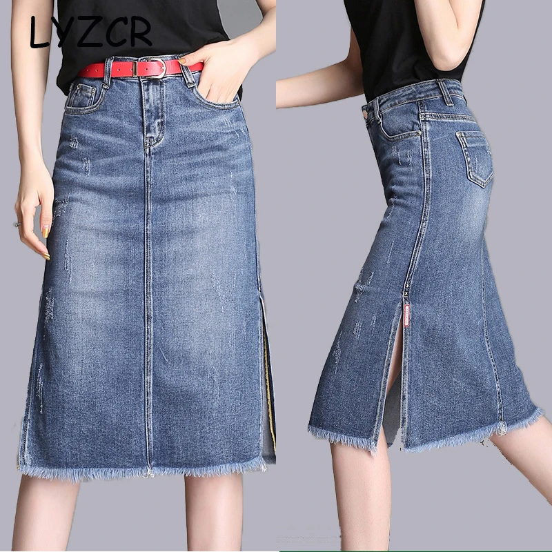 Midi Women's Denim Skirt Women Plus Size Vintage High Waist Skirts
