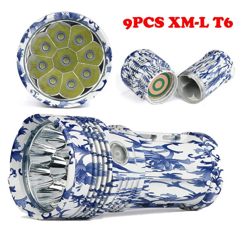 2018 25000LM 9 x CREE XM-L T6 светодиодный охотничий фонарик 4x18650 фонарь для безопасности и