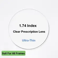 1,74 высокая индекс чрезвычайно тонкие линзы с одним видением для мужчин и женщин очки прозрачные оптические рецептурные hmc emi линзы с УФ-защитой