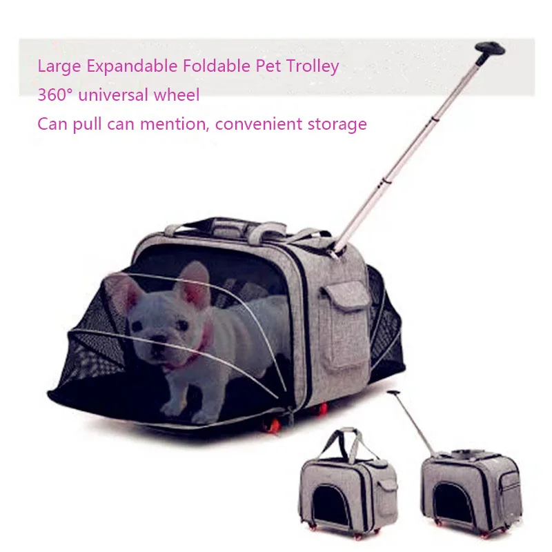 

2018 Newst DODOPET Large Expandable Collapsible Trolley Dog Grate 360 degree Four Wheel Breathabale Pet Carrier Portable Pet Bag