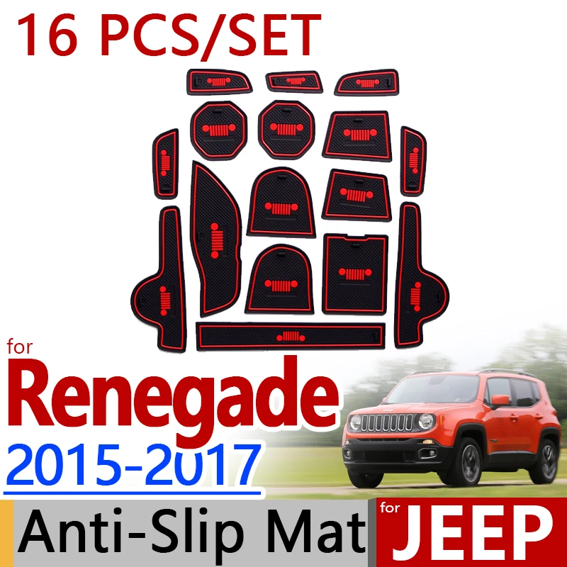 

for JEEP Renegade 2015 2016 2017 Anti-Slip Rubber Cup Cushion Door Mat 16pcs/set 3Color Accessories Car Styling Sticker