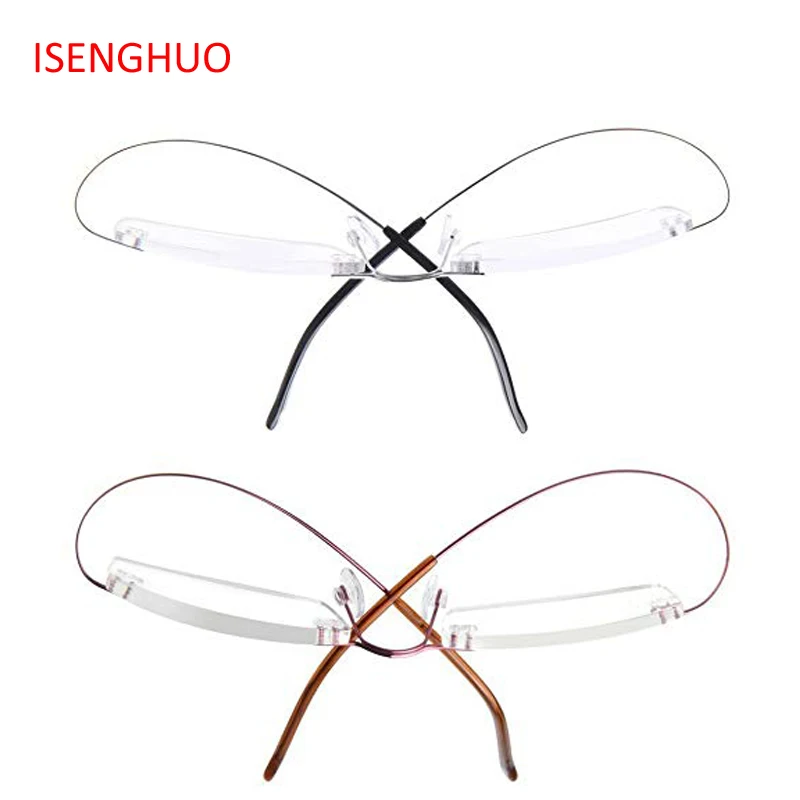 

ISENGHUO Super light Folding Light Flexible Memory Titanium Rimless Bifocal Reading Glasses 1.0-3.5 Oculos de grau