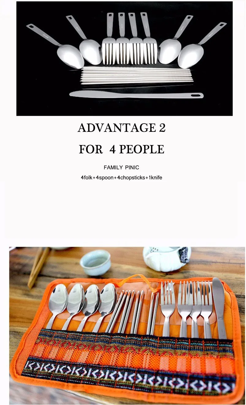14 unids/set acampar al aire libre vajilla Portable Picnic utensilios de acero inoxidable cuchara cuchillo tenedor vajilla cubiertos utensilios conjuntos