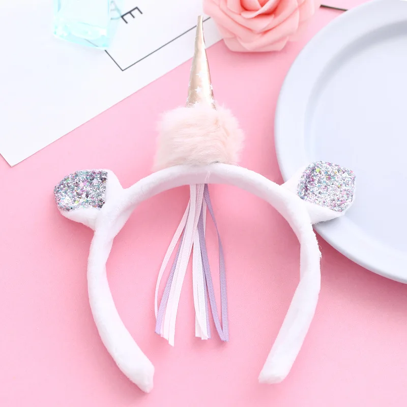

ncmama Lovely Unicorn Hairband for Baby Girls Winter Warm Velvet Headband with Glitter Ears Pompom Fur Ball Festival Headwear