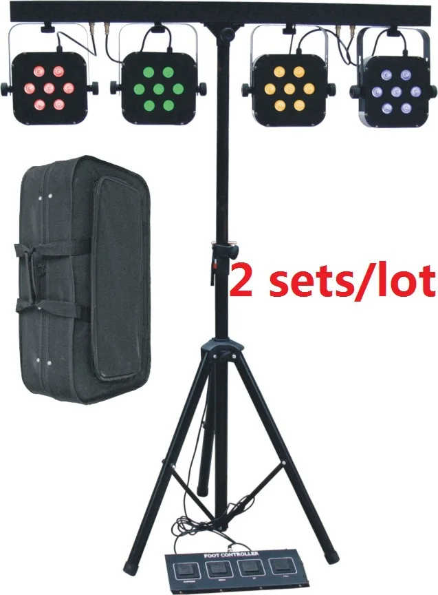 2Xbags led par kits 4x7x10W 4in1 RGBW led slim flat par lights set with