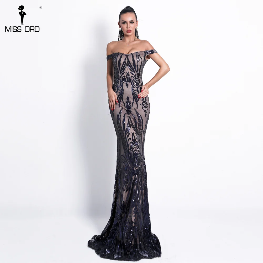 

Missord 2019 Women Sexy Bra Off Shoulder Dresses Female Backless Sequin Elegant Maxi Party Dress FT18691-1
