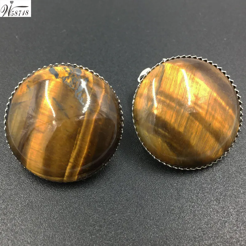 Tiger Eye MC6910 Тигровый глаз лазурит малахит авантюрин Кристалл Опал Howlite Золотой Камень Синий Песок круглые клипсы WB656 - Окраска металла: Tiger Eye MC6910