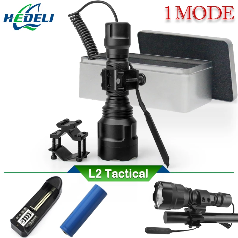 hunting 1 mode powerful led torch tactical flashlight xm l2 lanterna tatica xml t6 spotlight rechargeable waterproof worklight