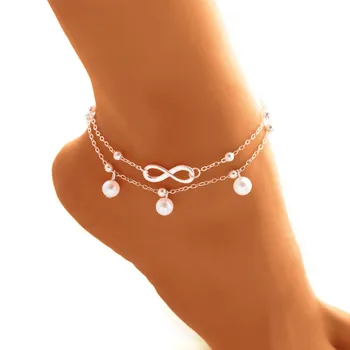 

BOHO Cute Letter Infinity Love Anklet & Bracelet Imitation Pearl Multilayer Chain Ankle Braclet for Women Summer Beach Jewelry