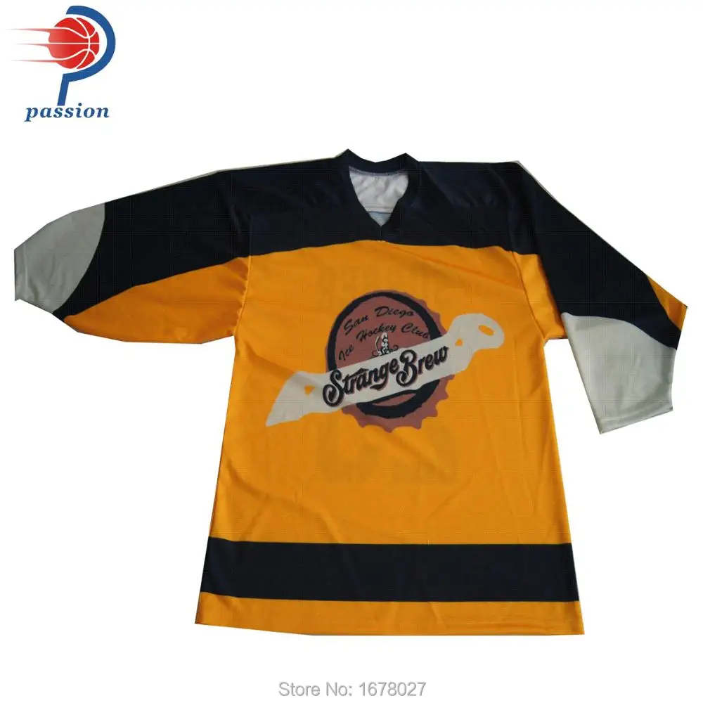 Custom V neck yellow color ice hockey jerseysin Hockey Jerseys from