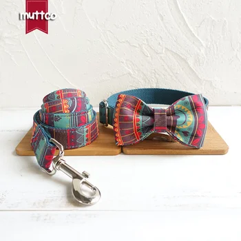 

MUTTCO retailing Luxury ethnic style soft dog collars Butterfly Knot THE MAYA bow tie dog collar and leash set 5 sizes UDC043