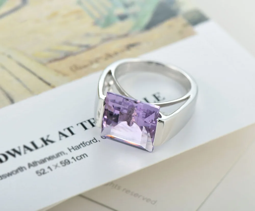 Hutang натуральный 7.5ct аметист драгоценный камень твердый 925 пробы Серебряное кольцо изящный камень ювелирные изделия Леди Женщины подарок камень рождения новое поступление