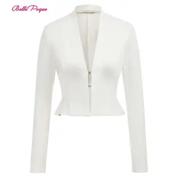 

Bell Poque Women Short Jacket Slim Coat Long Seelve Solid Office Coat Peplum Hem Spring Jackets Hook Eye Button Coats 2020