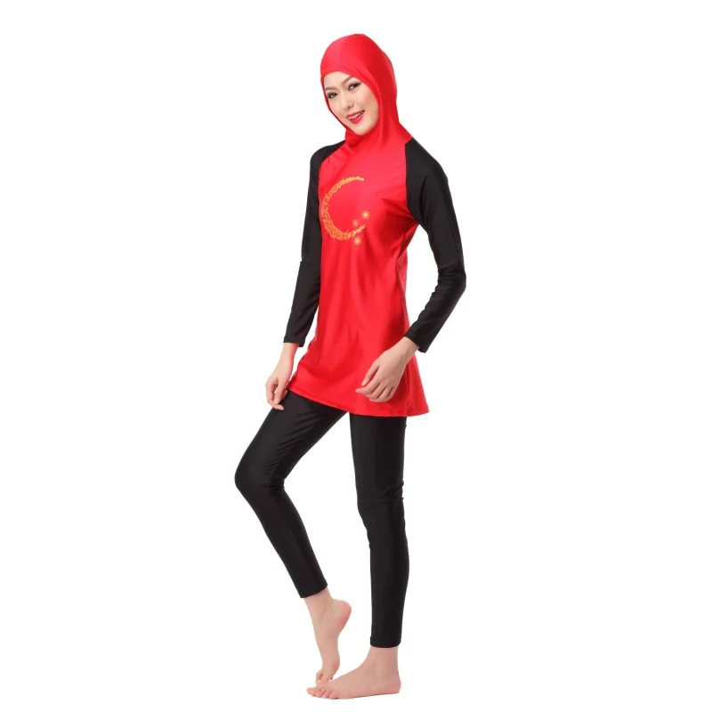 Женский скромный купальный костюм исламский иудейский индийский полный закрытый купальник Арабская пляжная одежда - Цвет: Красный