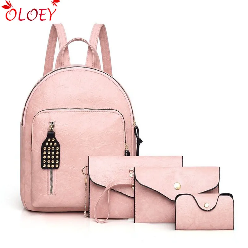 

New Fashion Backpack quality 4pcs/Set Women Backpack Leather School Bag Large Casual Preppy Style Female Backpacks Shoulder Bag
