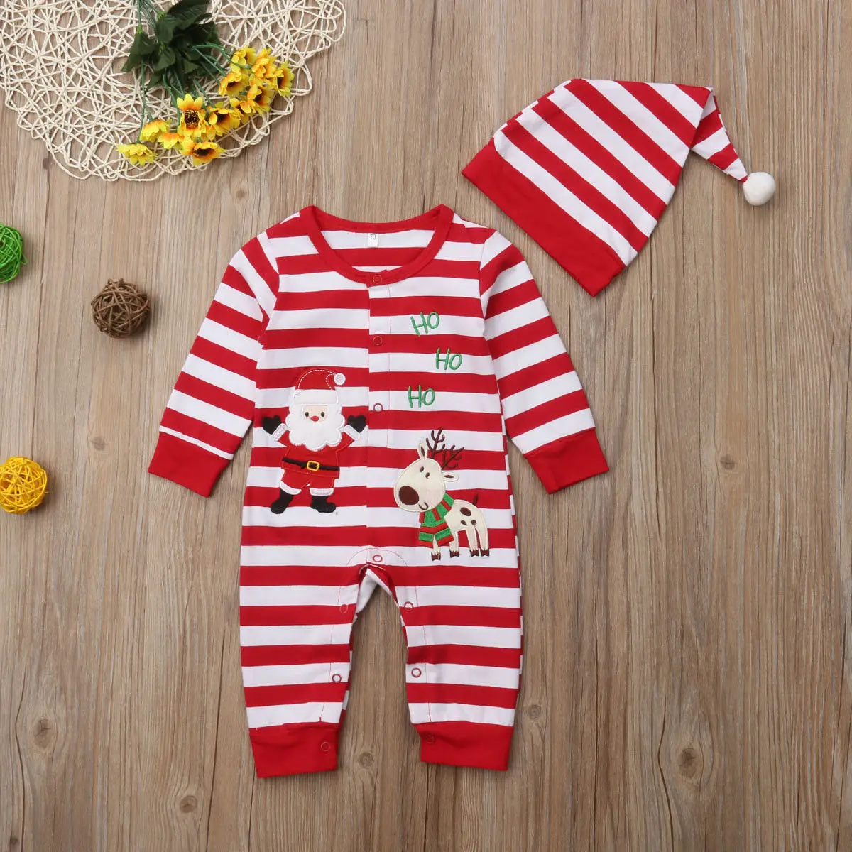 Бренд Multitrust Рождество новорожденный комбинезон для младенцев мальчиков девочек полосатый Санта костюм+ шляпа одежда красный Рождественский наряд осенняя одежда